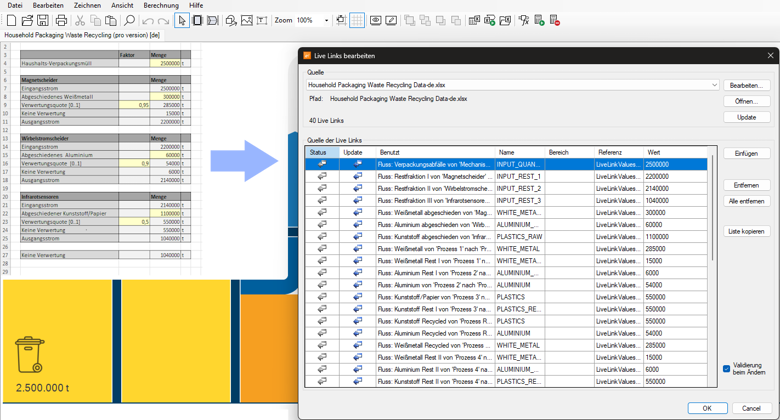 e!Sankey Screenshot: Excel-Integration